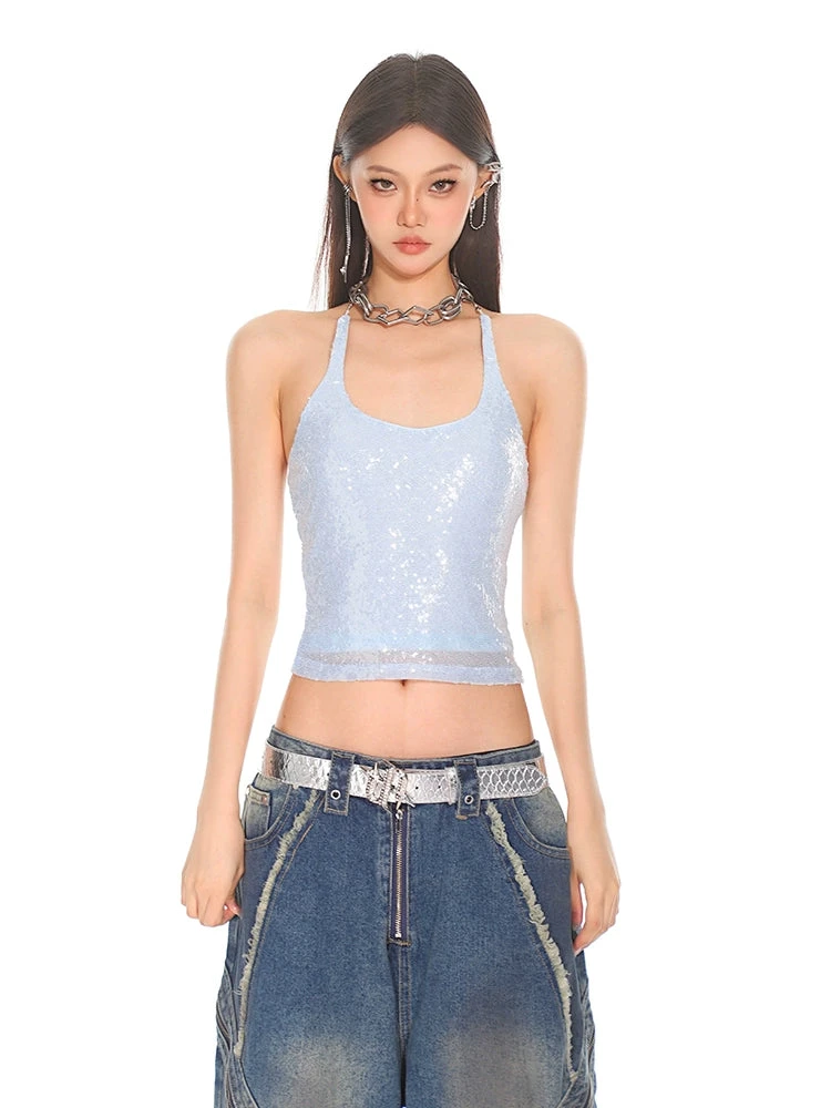 Sequin Halter Low-Cut Crop Top 8 Sequin Halter Low-Cut Crop Top - Image 8