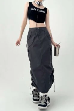 Side Ruched Parachute Cargo Midi Skirt -Modern Wear Shop 4ee025c06c4e75c86c04bc4a7f6a0093