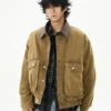 Oversized Worker Button Jacket With Contrast Collar