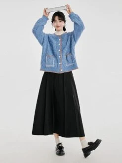 Cable Knit Contrast Trim Oversized Cardigan -Modern Wear Shop 4f3c9a0eebc8b7429ed7a3a2cb9a7207