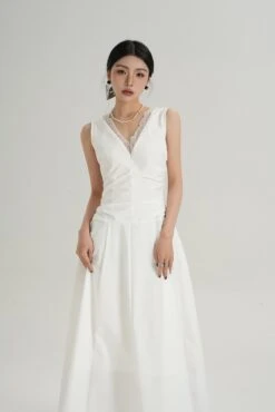 Sleeveless V-Neck Maxi Dress With Lace Back And Ruched Waist -Modern Wear Shop 4f4924944178c484a55843e42fa1235f