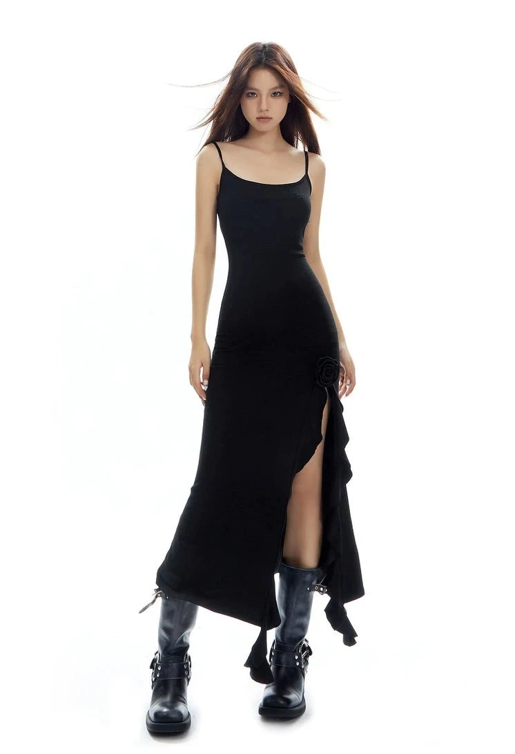 Sleeveless Bodycon Midi Dress With Side-Split Rose Detail 10 Sleeveless Bodycon Midi Dress With Side-Split Rose Detail - Image 10