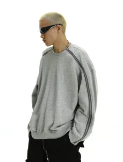 Oversized Crewneck Contrast Zip-Piping Sweatshirt -Modern Wear Shop 4fadbc5d33aab22e0f79b0ca128db7b9