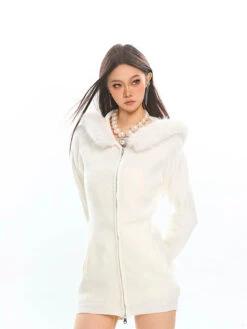 Faux Fur Trim Hooded Zip-Up Knit Jacket -Modern Wear Shop 4ff32988ac23527bbdad3a08352e7c1b