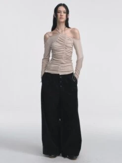 Asymmetric Ruched Off-Shoulder Long Thumbhole Sleeve Top -Modern Wear Shop 5059fc486fbff85b2307bbb30126b9ab