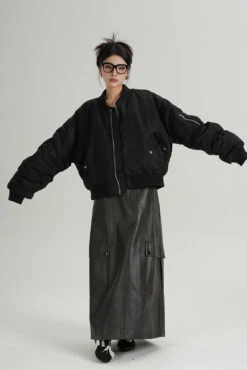 Oversized Mid-Crop Bomber Jacket With Sleeve Zip Pocket -Modern Wear Shop 505b7f42a07609c51a6d1ff7263ff671