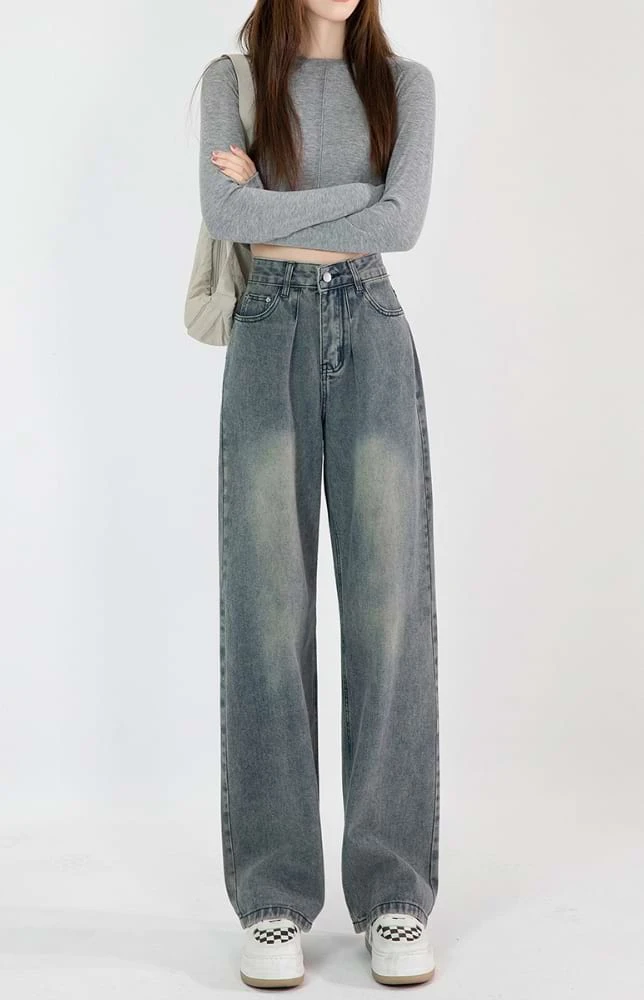 Wide Leg Faded High Waist Jeans 2 Wide Leg Faded High Waist Jeans - Image 2