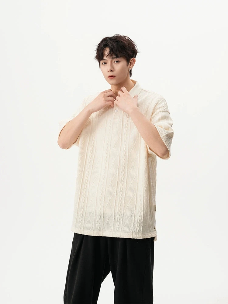 Textured Knit Short Sleeve Polo Shirt 5 Textured Knit Short Sleeve Polo Shirt - Image 5