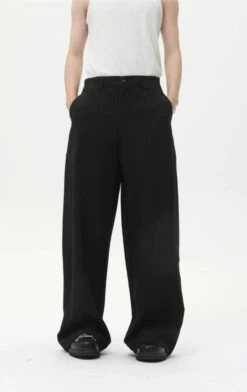 Wide Leg Pleated Tailored Trousers With Stitching Details