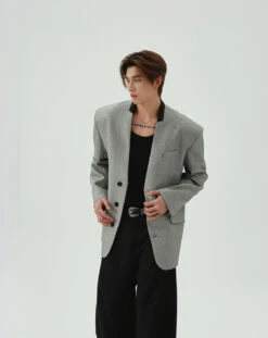 Oversized Houndstooth Pattern Single Breasted Blazer -Modern Wear Shop 50edb7e33532aa54e3cf82e85f77a1b6