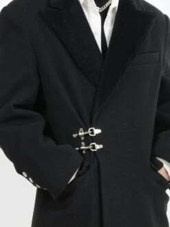 Oversized Velvet-Lapel Long Coat With Metal Buckles -Modern Wear Shop 50f769bdaa9f6d3230752aa6baf0c1a0