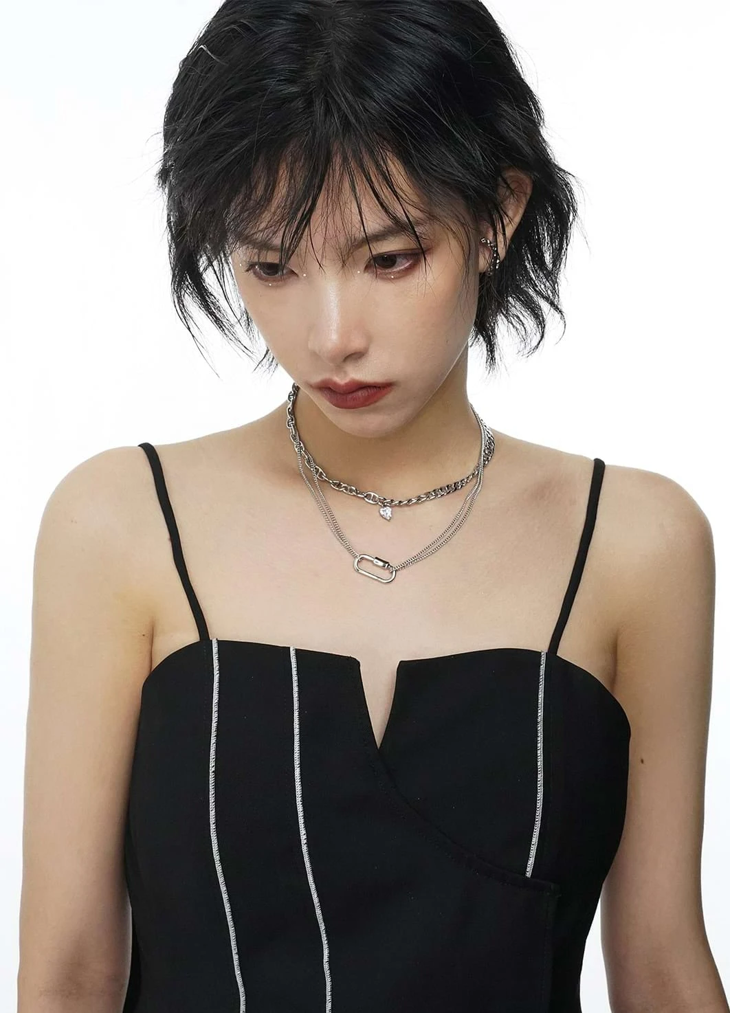 Multi Layer Chain Necklace With Heart Stud And Hollow Pendant 3 Multi Layer Chain Necklace With Heart Stud And Hollow Pendant - Image 3