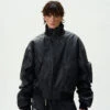 Oversized Faux Leather Mid Crop Bomber Jacket With Sleeve Zip Pocket
