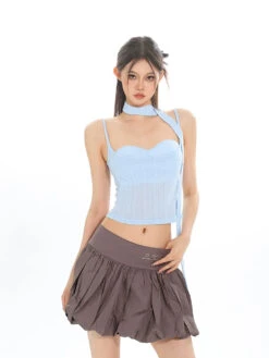 Spaghetti Strap Sweetheart Neckline Crop Top With Scarf -Modern Wear Shop 51581014bc077cae7221fc0a3e9f1061
