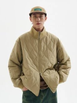 Quilted Zip-Up Jacket With Stand Collar -Modern Wear Shop 5170b43ea07584df12a28dc2b8e64518