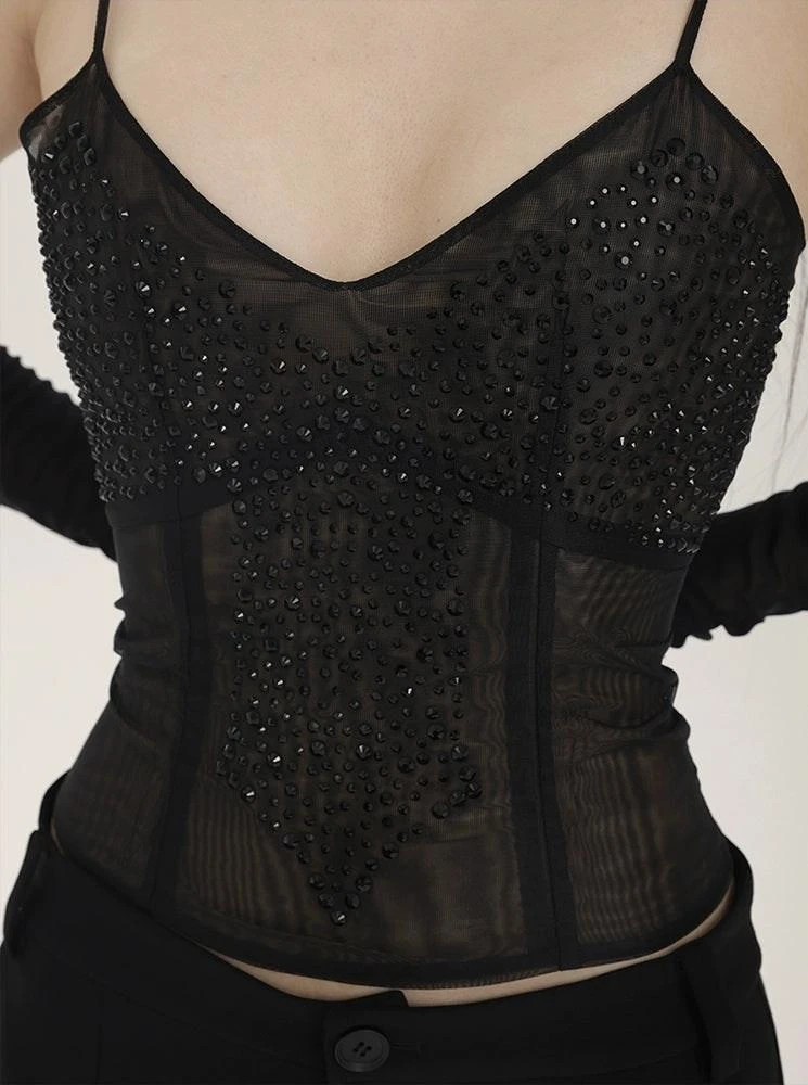 Sheer Sequin Sleeveless Camisole Top With Long Gloves 4 Sheer Sequin Sleeveless Camisole Top With Long Gloves - Image 4