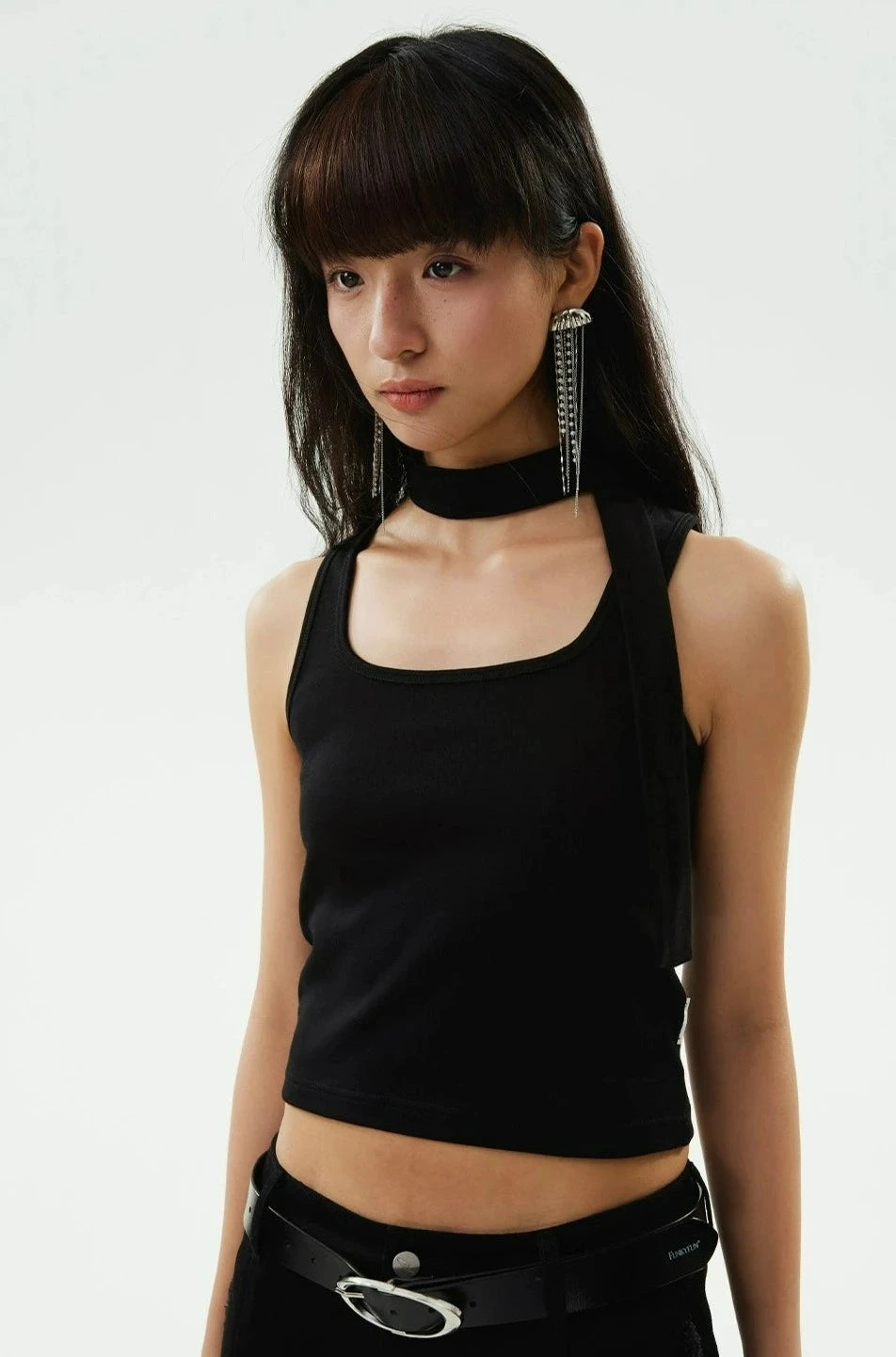 Ribbed Halterneck Crop Top With Choker-Scarf Neckline 9 Ribbed Halterneck Crop Top With Choker-Scarf Neckline - Image 9