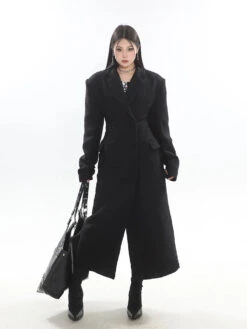 Double-Breasted Longline Bouclé Coat -Modern Wear Shop 525a990d7420e6dac65e3471f4c6babc