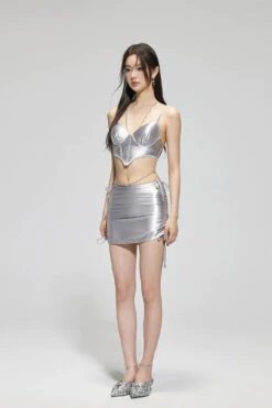 Metallic Silver Swim Set With Side-Tie Skirt -Modern Wear Shop 5260124c017086441360f1429cf99e47