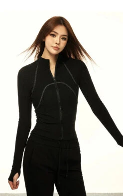 Skinny Mock Collar Contrast Stitch Zip Running Jacket 19 Skinny Mock Collar Contrast Stitch Zip Running Jacket -Modern Wear Shop 52beba76075cd4e937ff0dc782984015