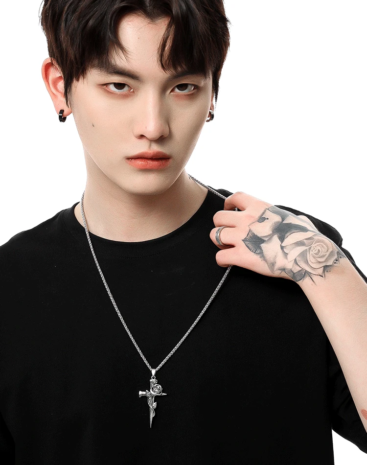 Rose Embellished Cross Pendant Necklace 3 Rose Embellished Cross Pendant Necklace - Image 3
