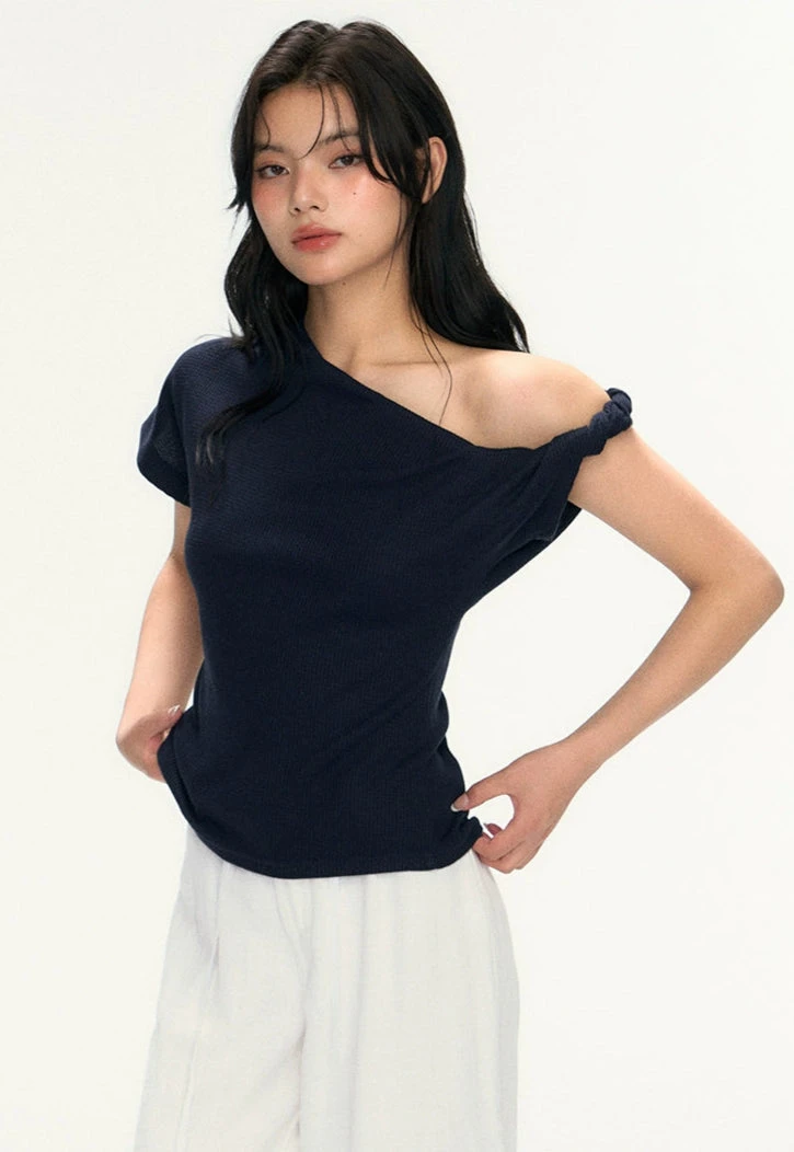 Asymmetric One Shoulder Ribbed Knit Top 2 Asymmetric One Shoulder Ribbed Knit Top - Image 2