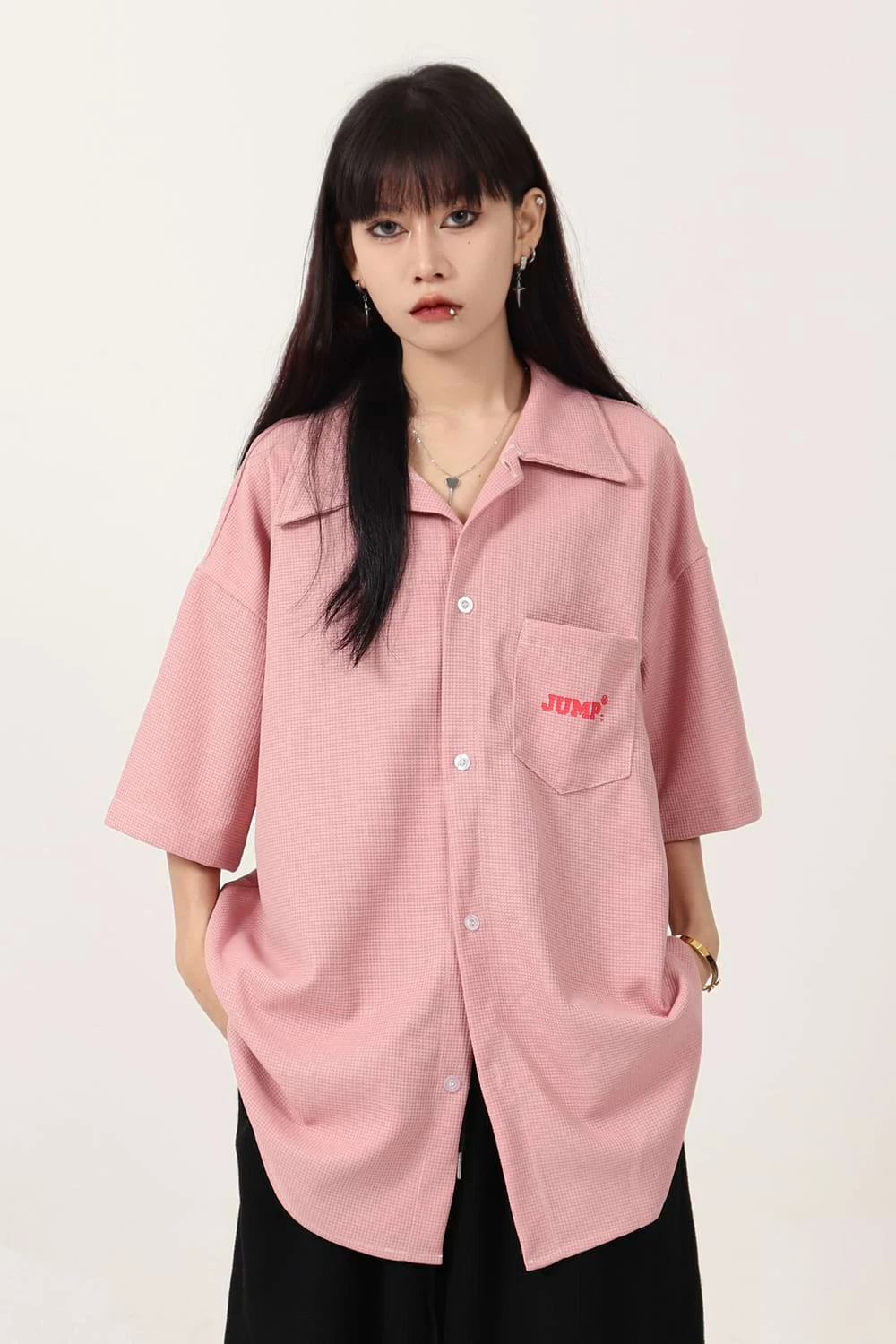 Waffle Texture Oversized Button Shirt 2 Waffle Texture Oversized Button Shirt - Image 2