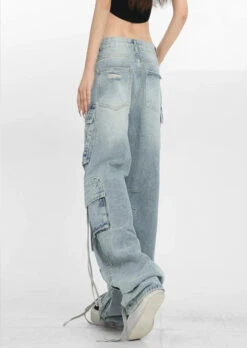Patchwork Denim Cargo Pants With Strap Details -Modern Wear Shop 53668adff9518a88d68735938a610cf9