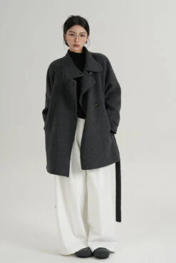 High Collar Asymmetric Button Coat With Belt 24 High Collar Asymmetric Button Coat With Belt -Modern Wear Shop 536f995ee8e91f54761e7b89ac61d120