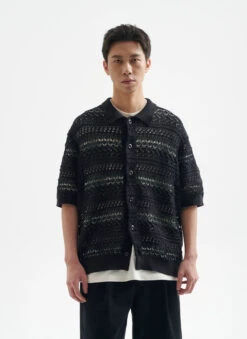 Open Knit Button-Up Shirt With Ribbed Hem -Modern Wear Shop 53a1eed2bef02af34e06017dbdf7c660