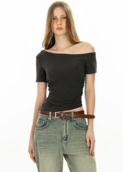 Asymmetric Neckline Slim Short Sleeve Crop Top 20 Asymmetric Neckline Slim Short Sleeve Crop Top -Modern Wear Shop 53a4d9f57c86d317c28f971e0d775626