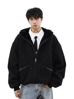 Sherpa-lined Hooded Suede Bomber Jacket -Modern Wear Shop 53bb87779d2fe2ea5a890c0e1eb509bc
