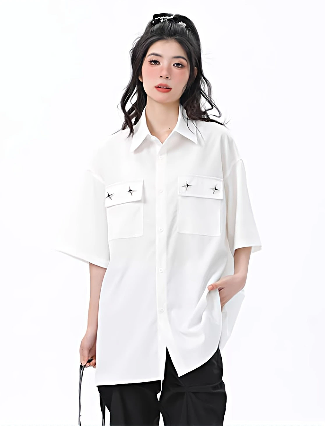 Oversized Button Shirt With Chest Pockets 2 Oversized Button Shirt With Chest Pockets - Image 2
