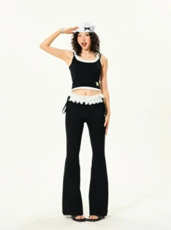 Ruffle Trim Flared Elastic Waist Pants 21 Ruffle Trim Flared Elastic Waist Pants -Modern Wear Shop 53de838f588589685415950f6f95e7a5