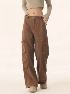 Straight Leg Utility Cargo Pants With Multiple Flap Pockets
