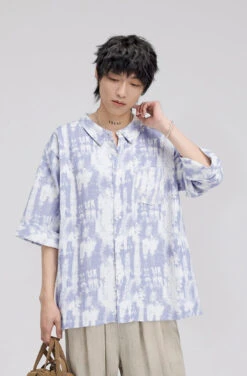 Oversized Tie-Dye Button-Up Shirt With Drop Shoulders