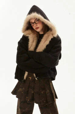 Faux Fur Lined Elastic Hem Hooded Jacket -Modern Wear Shop 549f2274151e2eae4f7b0c596b423efe