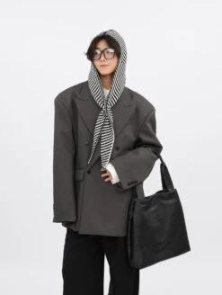 Oversized Double-Breasted Tailored Blazer With Lapel Detail -Modern Wear Shop 54ec931d5fe83ff4ed1980f4ab53cdc7