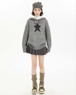 Oversized Star Patchwork Knit Hoodie Sweater -Modern Wear Shop 5517ab48a3aff3f3ab5372ba93078e6a