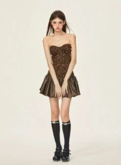 Leopard Print Strapless Mini Dress With Satin Bubble Hem Detailing -Modern Wear Shop 5519ac0b10ef8dcf9470df50df7ca93c