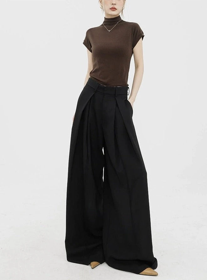 Wide Leg Criss-Cross Pleated Palazzo Trousers 15 Wide Leg Criss-Cross Pleated Palazzo Trousers - Image 15