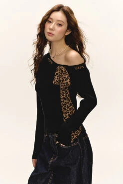 One-Shoulder Ribbed Top With Leopard Print Bow Detail 13 One-Shoulder Ribbed Top With Leopard Print Bow Detail -Modern Wear Shop 55a4c470ddd97aed3ffa75c72e245aa7