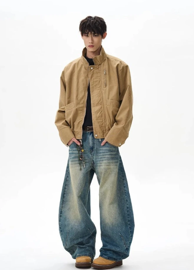 Boxy Zip-Up Stand Collar Worker Bomber Jacket 6 Boxy Zip-Up Stand Collar Worker Bomber Jacket - Image 6