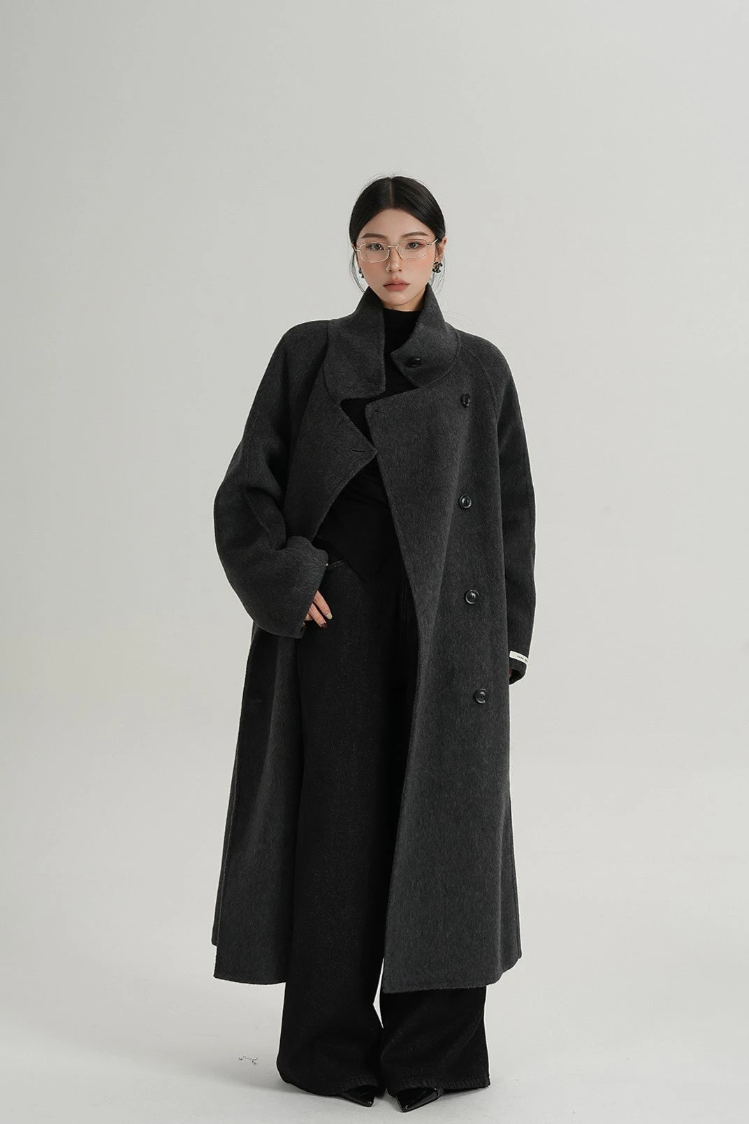 Asymmetric Button Belted Long Coat 4 Asymmetric Button Belted Long Coat - Image 4