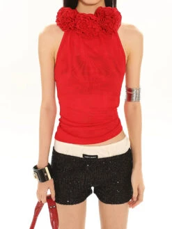 Sleeveless Rosette Mock Neck Tank Top -Modern Wear Shop 55e024baff5189ef13a84391b9e4a11e