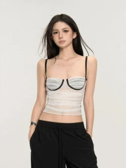 Ruched Bustier Crop Top With Slim Straps -Modern Wear Shop 55e2f492e1d4ac702b8ea8476f317fc5