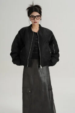 Oversized Mid-Crop Bomber Jacket With Sleeve Zip Pocket -Modern Wear Shop 55eba32adacadb9c7cf19b1a4022f41a