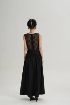 Sleeveless V-Neck Maxi Dress With Lace Back And Ruched Waist -Modern Wear Shop 56176c375b7d94e8e7c8f4b0dba12e48