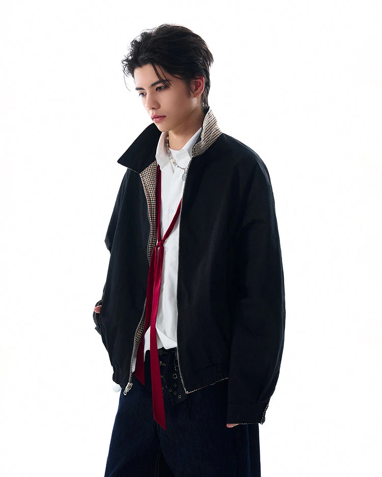 Oversized Houndstooth Reversible Zip Jacket With Elastic Trim 11 Oversized Houndstooth Reversible Zip Jacket With Elastic Trim - Image 11