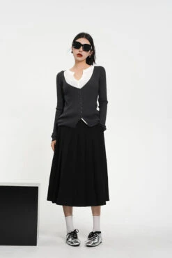 Front Pleated Midi Skirt With Back Slit And Belt Loops -Modern Wear Shop 56793fbe6351c57df5bbba744da0de73